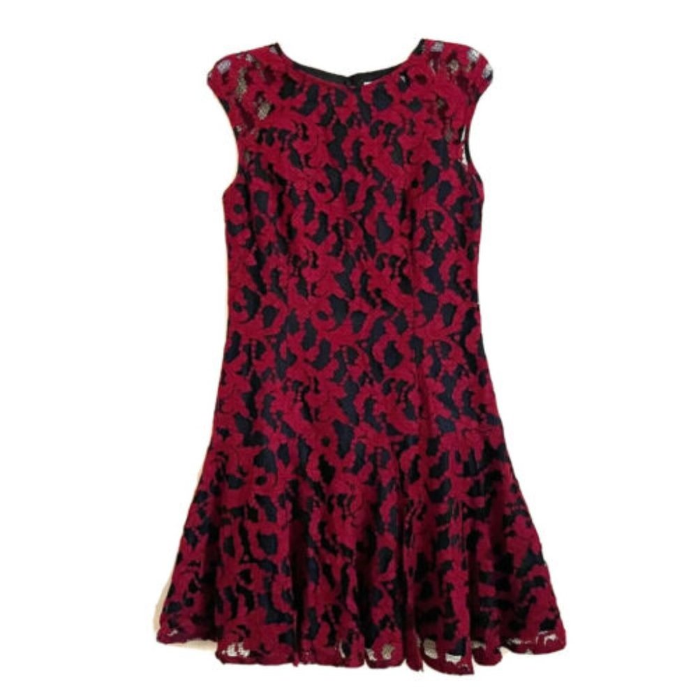 Aidan Mattox Red Black Lace Dress 8 Party Cocktail Event Party Special Occasion